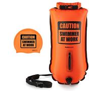 BUDDYSWIM Set Boya Natación Aguas Abiertas 28 litros y Gorro de Natación. Boya de Natacion de Seguridad para Nadar en Aguas Abiertas con Bolsa Estanca Impermeable y Gorro de Silicona. Color Naranja.