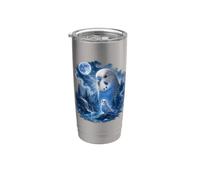Budgie mágico, pájaros, naturaleza, bosque, río, luna, animal Vaso térmico de acero inoxidable de doble pared