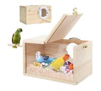 Budgies - Caja nido transparente para pájaros, caja de nido de madera para periquitos, caja de cría, casa de pájaros para loros, tortolitos, periquitos y pinzones (1 juego)