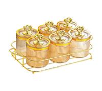 budiniao Bandeja para aperitivos con tapa y soporte para platos para bodas y fiestas. Tarro para guardar comida, ámbar, 6 tazones