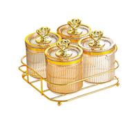 budiniao Bandeja para aperitivos con tapa y soporte para platos para bodas y fiestas. Tarro para guardar comida, ámbar, 4 tazones