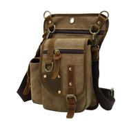 budiniao Bolso de Lona con Correa para el Hombro, Bolso con Hebilla y Acceso a la Cintura de la Pierna, Bolso de Ciclismo de Lona con Metal, Bolso de Lona para Hombre, Café