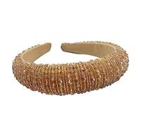 budiniao Diademas con cuentas de cristal, tocado ancho de estilo barroco, tocado de moda, regalo para mujeres y niñas, adorno de playa para boda, Dorado champagne