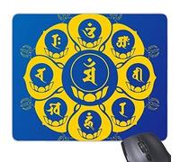 Budismo Religión Budista Amarillo Azul Sánscrito Personaje Figura Loto Redondo Ilustración Patrón Rectángulo Antideslizante Alfombrilla de Goma Juego Alfombrilla de ratón