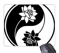 Budismo Religión Budista Negro Blanco Yin-Yang Loto Redondo Diseño Ilustración Patrón Rectángulo Antideslizante Goma Alfombrilla de ratón Juego Alfombrilla de ratón