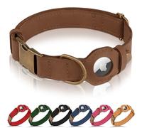 BUDKAS AirTag - Collar de perro de cuero genuino con soporte para Apple AirTag y hebilla de metal, collares inteligentes para mascotas con seguimiento GPS para perros pequeños, medianos y grandes,