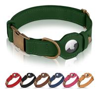 BUDKAS AirTag - Collar de perro de cuero genuino con soporte para Apple AirTag y hebilla de metal, collares inteligentes para mascotas con seguimiento GPS para perros pequeños, medianos y grandes