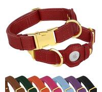 BUDKAS Collar de cuero para perro Airtag, collar de perro suave con soporte para Apple AirTag y hebilla de metal, collares de seguridad GPS para mascotas para perros pequeños, medianos y grandes