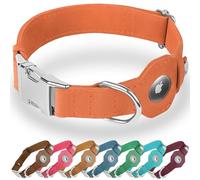 BUDKAS Collar de cuero para perro con soporte para Airtag, collar de perro suave y ajustable con hebilla de metal, collar para mascotas Apple Air Tag para perros pequeños y grandes (melocotón, XXS