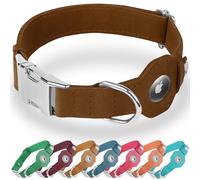 BUDKAS Collar de cuero para perro con soporte para Airtag, collar de perro suave y ajustable con hebilla de metal, collar para mascotas Apple Air Tag para perros pequeños y grandes (marrón, L, ajuste