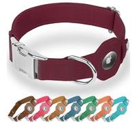 BUDKAS Collar de cuero para perro con soporte para Airtag, collar de perro suave y ajustable con hebilla de metal, collar para mascotas Apple Air Tag para perros pequeños y grandes (borgoña, L, ajuste