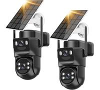Budsun 4K Cámara de vigilancia WiFi Exterior inalámbrica,Cámara Solar/batería/Doble Lente,Audio bidireccional,Seguimiento automático,Visión Vocturne,360°PTZ Seguridad en el hogar,2PCS (Negro 2PCS)