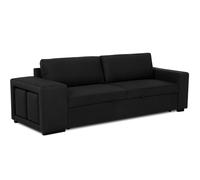BUDWING Avery Sofá Cama 3 Plazas + 2 Pufs - Sistema de Cama Integrado, Cojines Sueltos - Tejido 100% Poliéster - Estilo Moderno - 248x117x90 cm - Negro