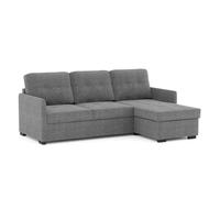 BUDWING Enzo Sofá Cama Esquinero 4 Plazas - Chaise Longue Reversible, Arcón de Almacenaje y Respaldo Reclinable - Estilo Contemporáneo, Tejido 100% Poliéster - 230x147x94 cm - Gris