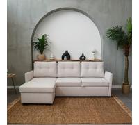 BUDWING Enzo Sofá Cama Esquinero 4 Plazas - Chaise Longue Reversible, Arcón de Almacenaje y Respaldo Reclinable - Estilo Contemporáneo, Tejido 100% Poliéster - 230x147x94 cm - Beige Claro
