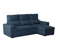 BUDWING Harper Sofá Cama 3 Plazas - Chaise Longue Reversible - Almacenamiento Integrado, Asiento Deslizante - Tapizado en 100% Poliéster - 248,5x156x103 cm - Azul Crepúsculo