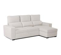 BUDWING Harper Sofá Cama 3 Plazas - Chaise Longue Reversible - Almacenamiento Integrado, Asiento Deslizante - Tapizado en 100% Poliéster - 248,5x156x103 cm - Beige Marfil