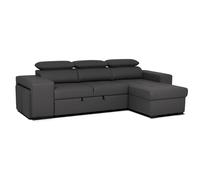 BUDWING John, Sofá Cama Esquinero Negro - 4 plazas - Chaise Longue Reversible, Reposacabezas Ajustable, 2 Pufs - Piel Sintética - Estilo Moderno - 263cm (Ancho) x 161cm (Fondo) x 96cm (Alto)