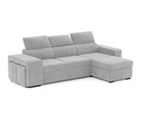 BUDWING John Sofá Cama Esquinero 4 Plazas - Chaise Longue Reversible, Reposacabezas Ajustable y 2 Pufs - Tapizado en Poliéster - Estilo Moderno - 263x161x96 cm - Gris Claro