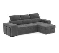 BUDWING John Sofá Cama Esquinero 4 Plazas - Chaise Longue Reversible, Reposacabezas Ajustable y 2 Pufs - Tapizado en Poliéster - Estilo Moderno - 263x161x96 cm - Gris Oscuro