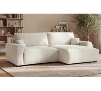 BUDWING Lauren Sofá Cama 3 Plazas - Chaise Longue Reversible con Almacenaje - Estilo Moderno, Tejido Resistente de 380 g/m² - 269x158x96 cm - Beige