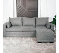 BUDWING Leah Sofá Cama Esquinero 3 Plazas - Chaise Longue Reversible y 2 Cojines Decorativos - Tapizado en Poliéster - Estilo Moderno - 233x124x69 cm - Gris Oscuro