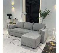 BUDWING Leah Sofá Cama Esquinero 4 Plazas - Chaise Longue Reversible y 2 Cojines Decorativos - Tapizado en Poliéster - Estilo Moderno - 233x124x69 cm - Gris Claro