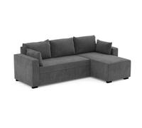 BUDWING Leah Sofá Cama Esquinero 4 Plazas - Chaise Longue Reversible y 2 Cojines Decorativos - Tapizado en Poliéster - Estilo Moderno - 233x124x69 cm - Gris Oscuro