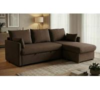 BUDWING Orlando Sofá Cama Esquinero 3 Plazas - Chaise Longue Reversible con Almacenaje - Estilo Contemporáneo, Tejido Hidrófugo Antimanchas - 221x160,5x88 cm - Marrón