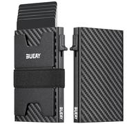 BUEAY Cartera delgada de aluminio para hombre, placa trasera expandible duradera, bloqueo RFID, minimalista de metal, con capacidad para más de 12 tarjetas más dinero en efectivo, Negro fibra de