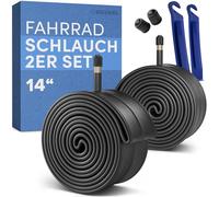 Büchel Cámara de aire para bicicleta de 14 pulgadas - AV 35 mm, 14 x 1,75 - 2,125, incluye palanca de neumáticos y tapa de válvula, manguera robusta y hermética de 14 pulgadas de caucho de alta