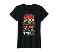 Buen Albert Santa Navidad Diciendo Divertido Nombre Albert Camiseta gráfica económica, Mujer, Negro, S
