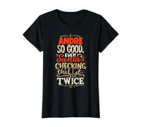 Buen Andre Santa Navidad Diciendo Divertido Andre Nombre Camiseta gráfica económica, Mujer, Negro, L