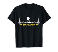 Buen Camino latido del corazón Peregrino Vieira Camiseta Hombre Sólido Manga Corta Black S