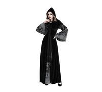 Buen Don Disfraz De Bruja De Halloween, Fantasma de Halloween Mujer Disfraz de Vampiresa Sacerdotisa Mujer Largo Terciopelo Vestido Capuchacon Vestido (M, Negro)