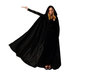Buen Don Largo Capa con Capucha Terciopelo, Unisex Capa de Halloween Carnaval Navidad Fiesta Disfraz (L, Negro)