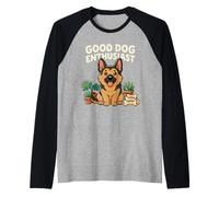 Buen Perro Entusiasta Pastor alemán Kawaii Dibujos Animados Arte Camiseta Manga Raglan