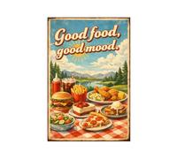 Buena Comida, Buen Humor Letreros De Estaño Impermeable Placa Metálica Divertido Letrero De Lata para Pared Jardín Cafetería 20X30Cm