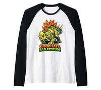 Buenas Grasas, Mala Actitud, Dino Keto Humor Camiseta Manga Raglan