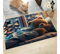 Buenas Noches Osito Peluche Felpudo para Entrada Exterior - Alfombras con Estampado Dibujos Animados Cálidos Acogedores Felpudo de baño Lavable, Marrón Cálido alfombras Debajo la Puerta, 60 x 90 cm