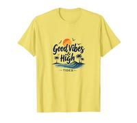 Buenas Vibraciones y Mareas Altas: Beach Surf Sunset, Hawaianos Camiseta, Hombre, Limón, 3XL