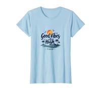 Buenas Vibraciones y Mareas Altas: Beach Surf Sunset, Hawaianos Camiseta, Mujer, Azul Bebé, XL
