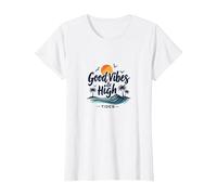 Buenas Vibraciones y Mareas Altas: Beach Surf Sunset, Hawaianos Camiseta, Mujer, Blanco, M