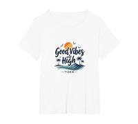 Buenas Vibraciones y Mareas Altas: Beach Surf Sunset, Hawaianos Camiseta, Mujer Tallas Grandes, Blanco, 4XL Grande