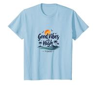 Buenas Vibraciones y Mareas Altas: Beach Surf Sunset, Hawaianos Camiseta, Niños, Azul Bebé, 10 años