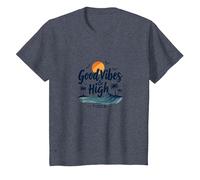 Buenas Vibraciones y Mareas Altas: Beach Surf Sunset, Hawaianos Camiseta, Niños, Azul Jaspeado, 10 años