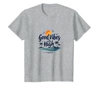 Buenas Vibraciones y Mareas Altas: Beach Surf Sunset, Hawaianos Camiseta, Niños, Gris Jaspeado, 3 años