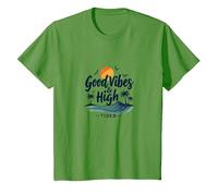 Buenas Vibraciones y Mareas Altas: Beach Surf Sunset, Hawaianos Camiseta, Niños, Hierba, 10 años