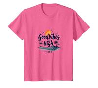 Buenas Vibraciones y Mareas Altas: Beach Surf Sunset, Hawaianos Camiseta, Niños, Rosa Jaspeado, 3 años