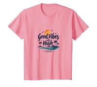 Buenas Vibraciones y Mareas Altas: Beach Surf Sunset, Hawaianos Camiseta, Niños, Rosado, 10 años